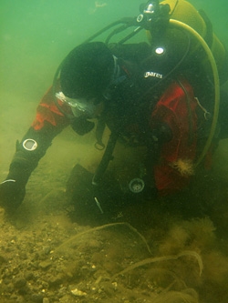 Kieran Westley excavating at Helnaes Bay
